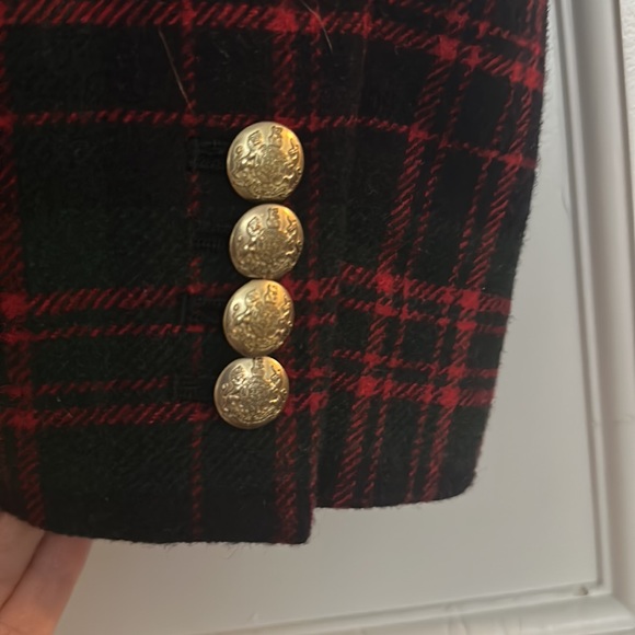 JCrew Plaid Tartan Holiday Schoolboy 2 Gold Button Blazer size 0 - Picture 4 of 6